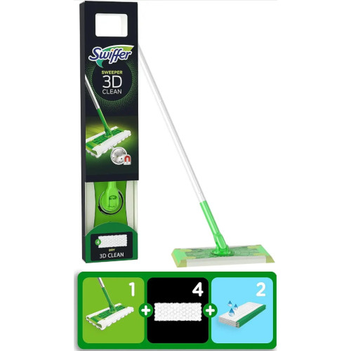 Швабра Swiffer 3D Dust Catcher Mop Starter Kit 4 сухие 3D салфетки 2 влажные салфетки